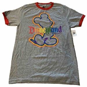Walt Disney World T-shirt Men’s Small Rainbow Mickey Mouse Ringer Tee NEW